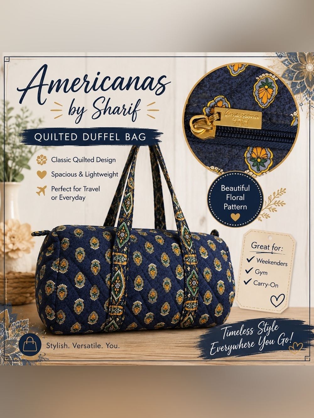 Americana by Sharif Blue Orange Duffel Bag